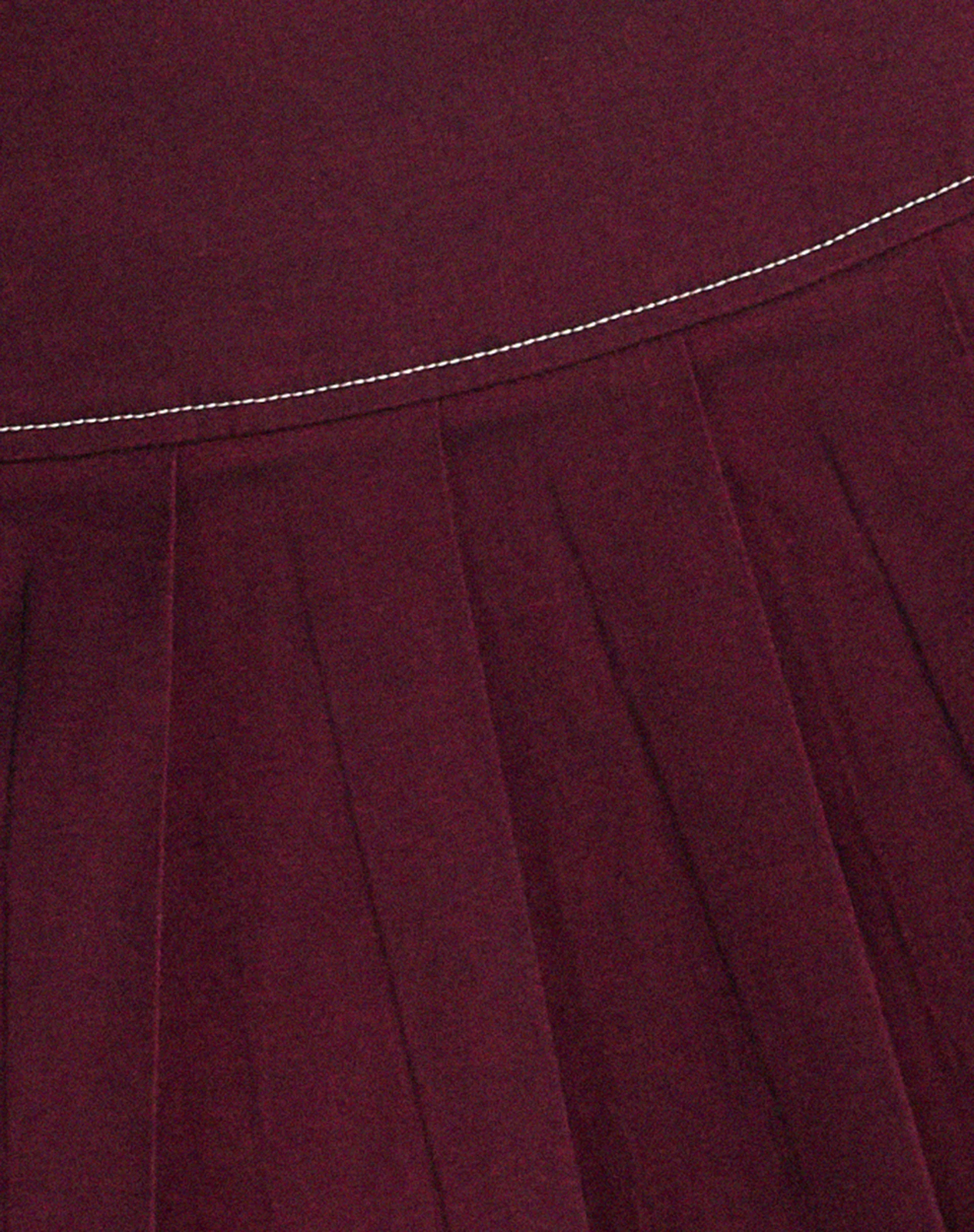 Zabini Low Rise Pleated Mini Skirt in Burgundy with Ecru Stitch Detail - Image 7