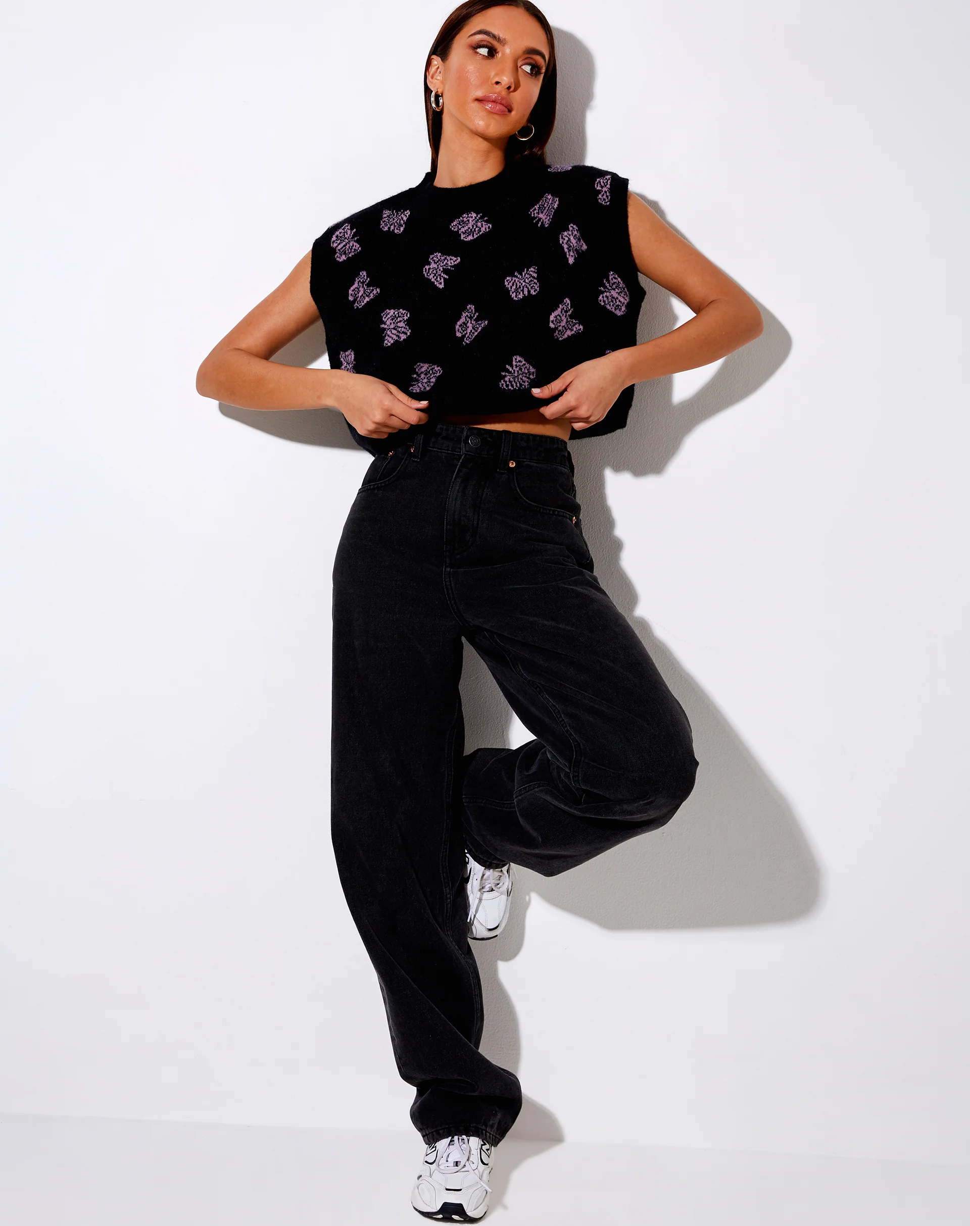 Zacha Jumper in Knit Butterfly Black and Purple - Image 2