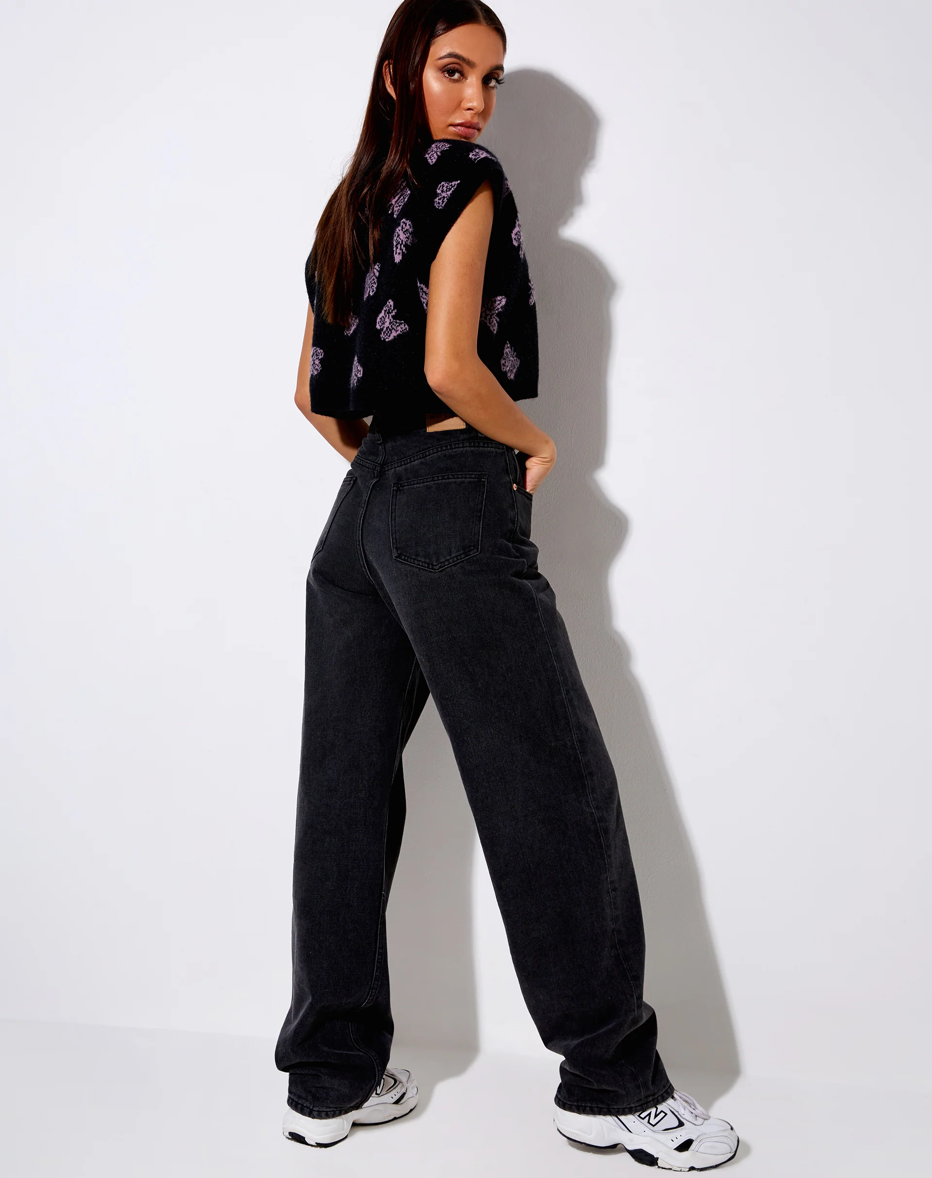 Zacha Jumper in Knit Butterfly Black and Purple - Image 4