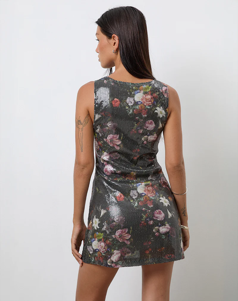 Zahira Mini Dress in Sequin Vintage Flower - Image 5