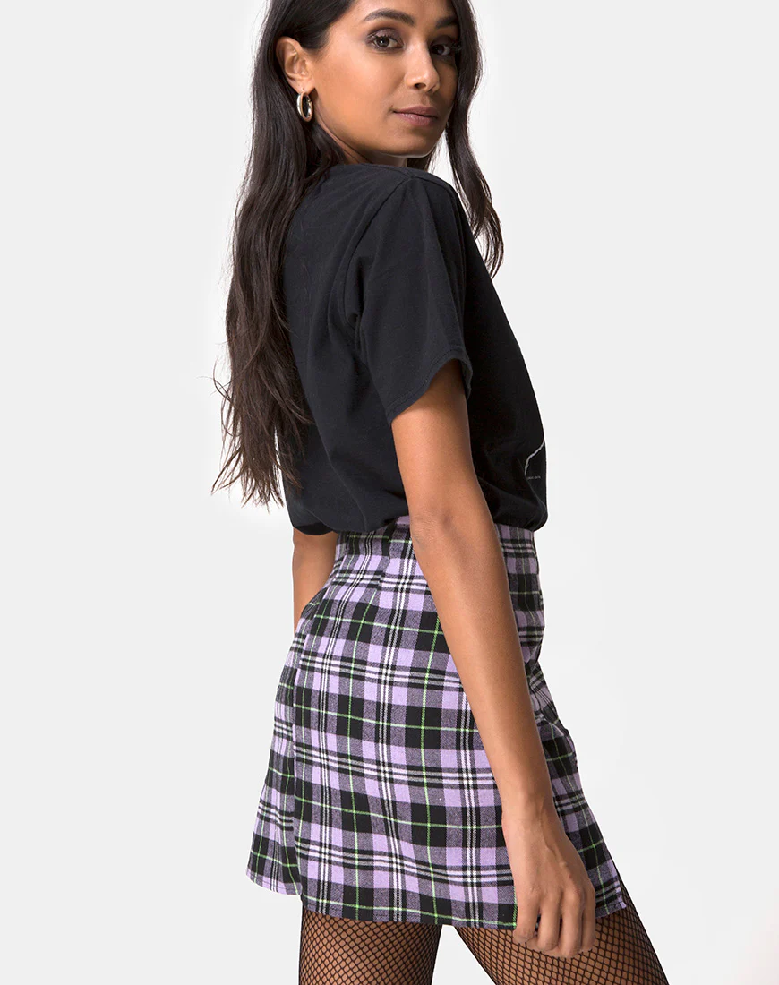 Zaid Mini Skirt in Plaid Lilac - Image 2