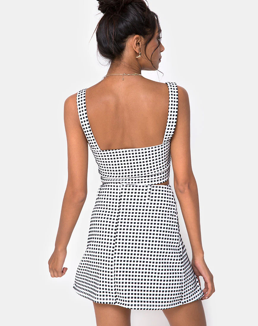 Zaida Skirt in Gingham Ivory Black - Image 2