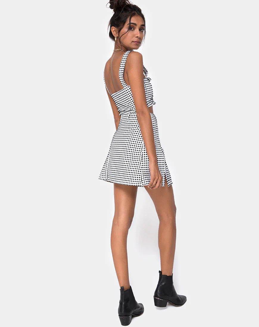 Zaida Skirt in Gingham Ivory Black - Image 4