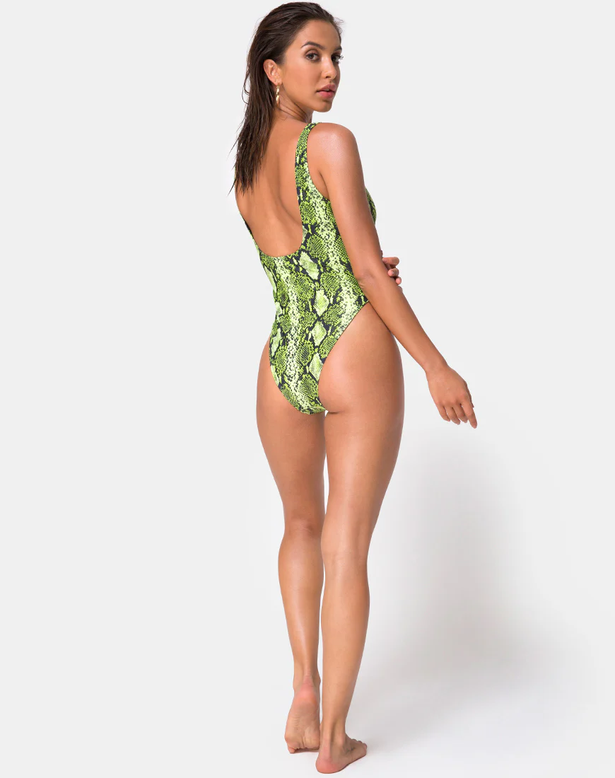 Zala Plunge Swimsuit in Slime Lime Snake - Image 5