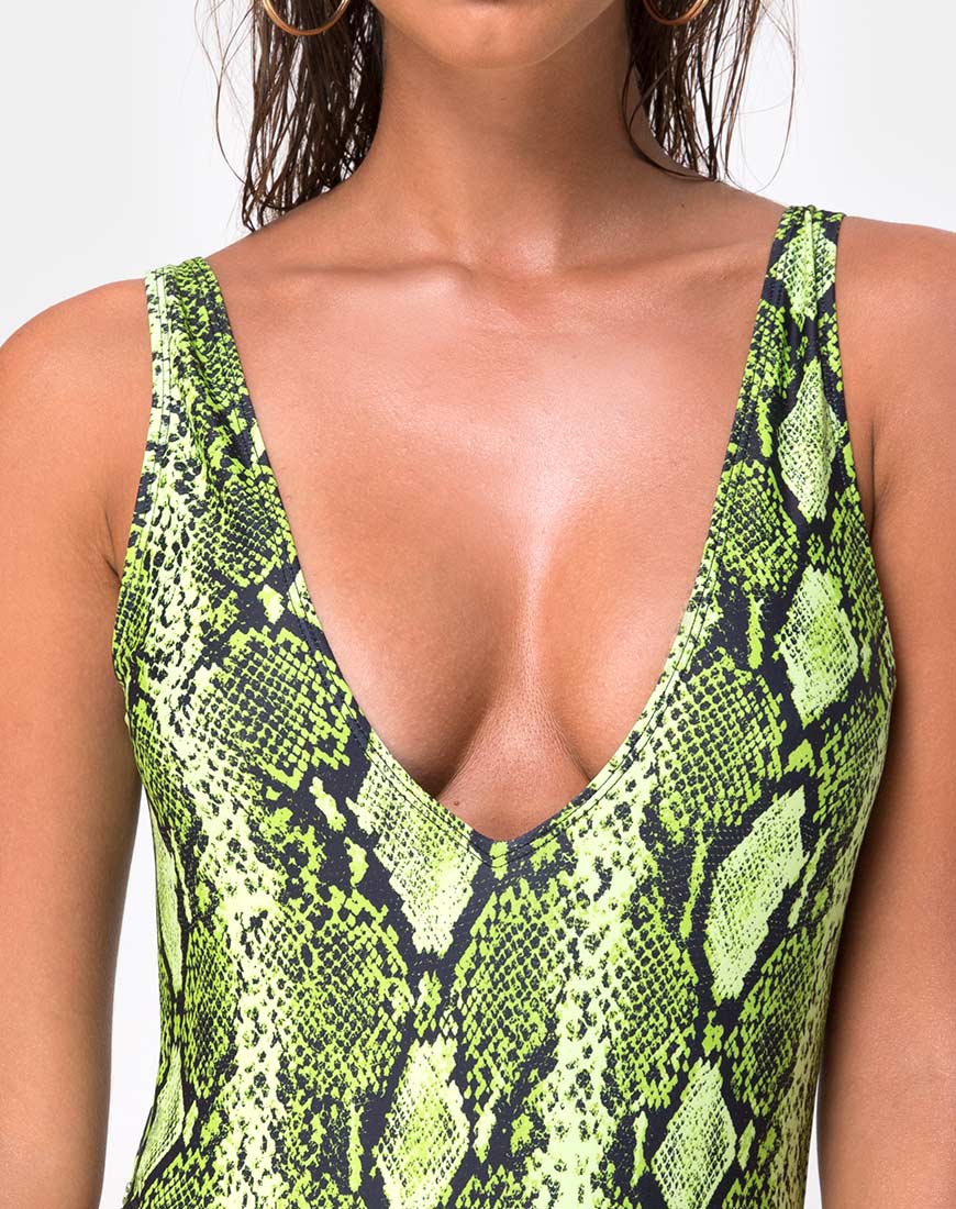Zala Plunge Swimsuit in Slime Lime Snake - Image 6