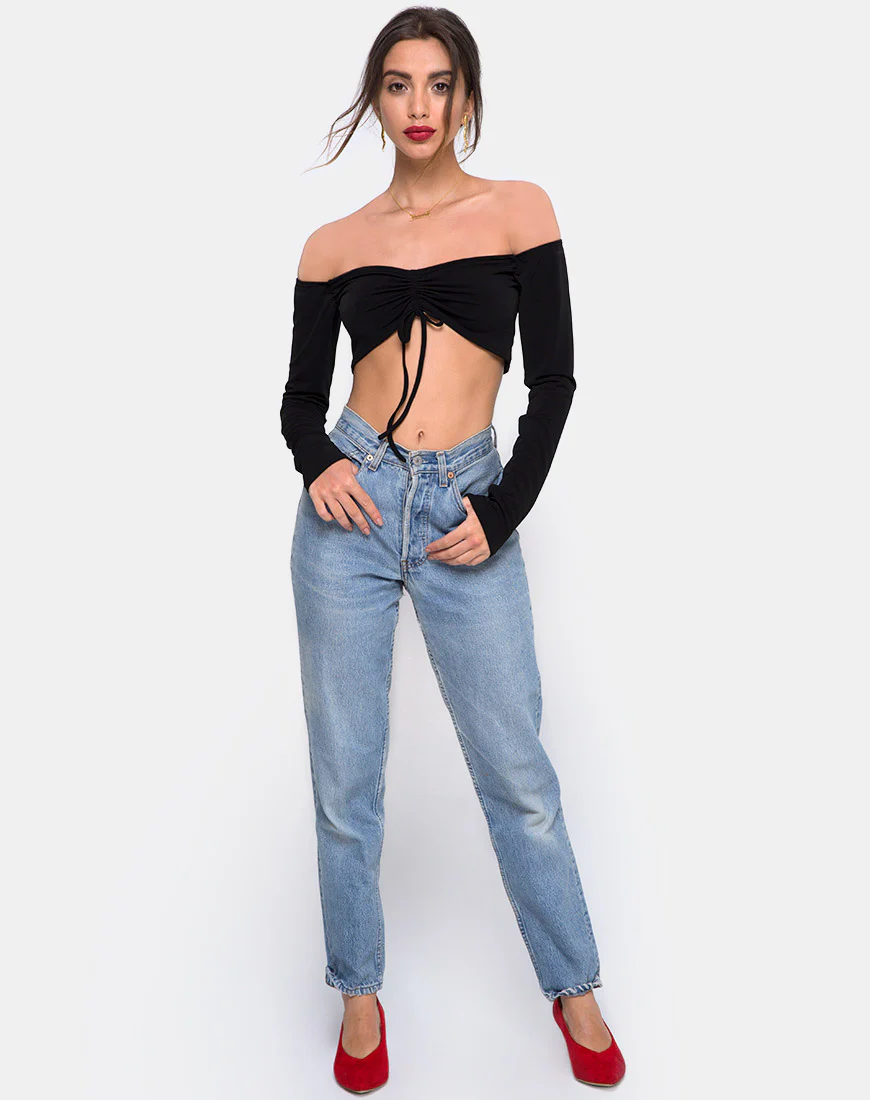 Zalea Off The Shoulder Crop in Black - Image 3