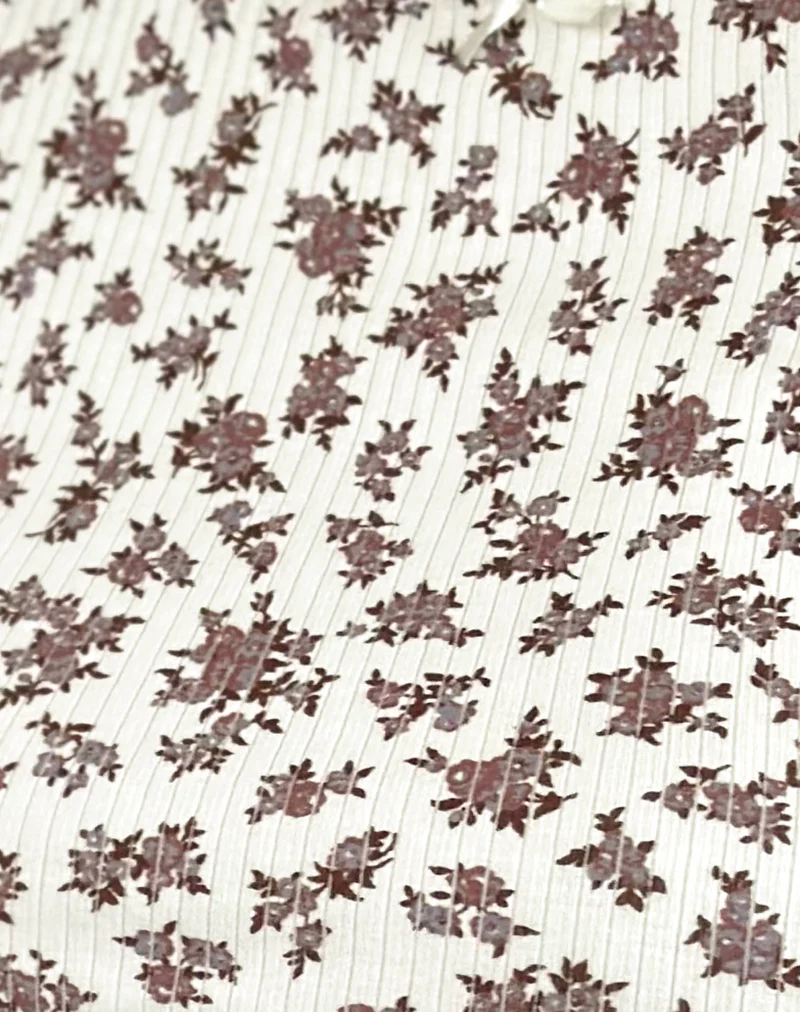 Zana Ribbed Top in Ditsy Floral Cream - Image 7