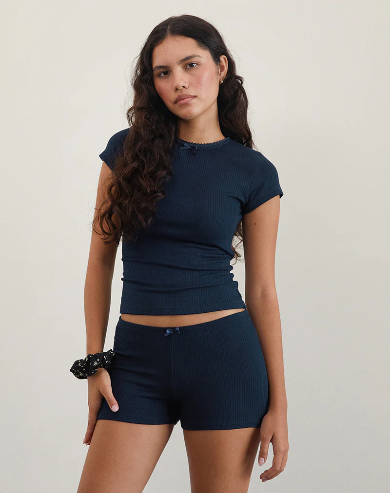 Zana Ribbed Top in Navy - Image 4