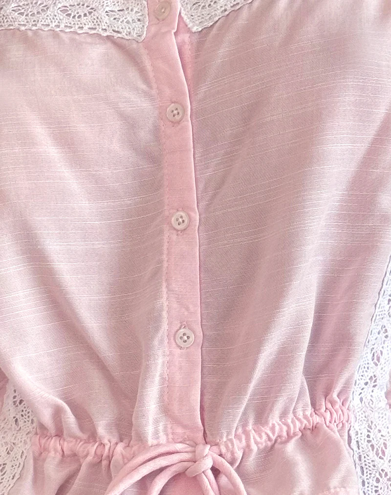 Zaria Tie Front Top in Light Pink with White Trim - Image 5