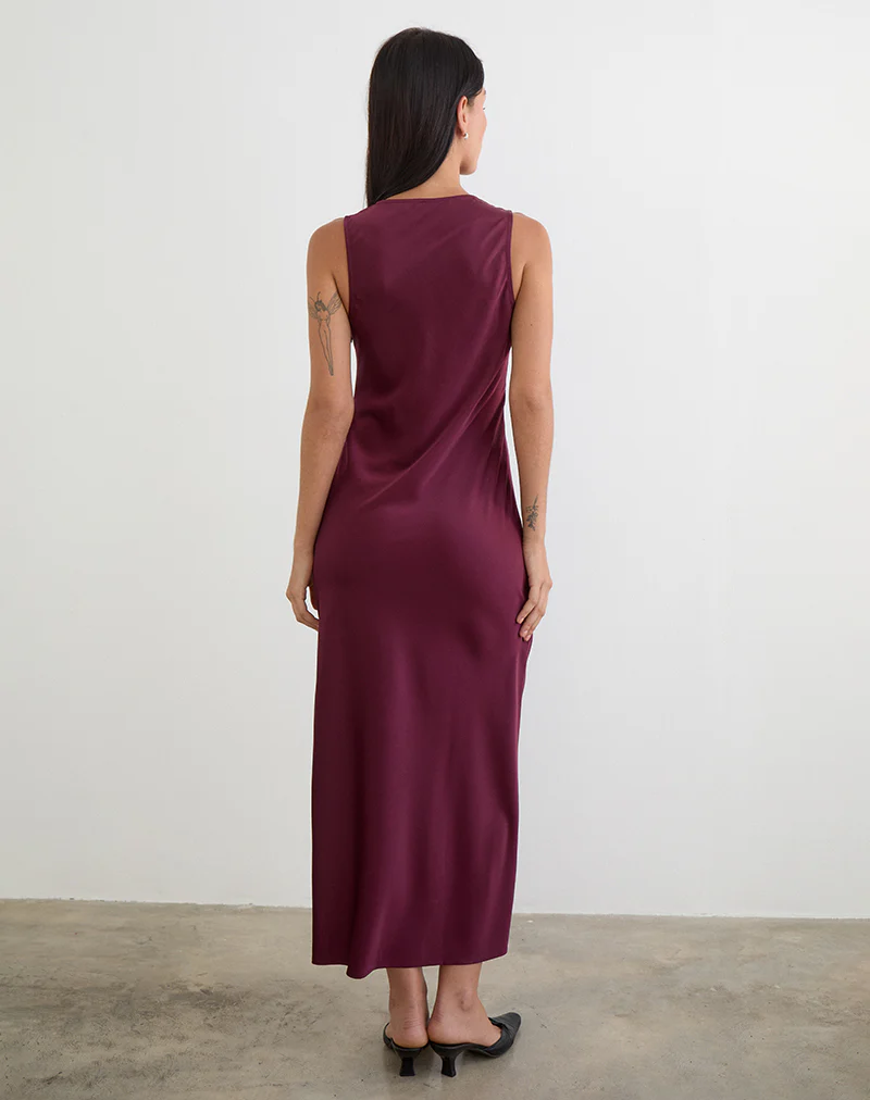 Zarita Satin Maxi Dress in Zinfandel - Image 4