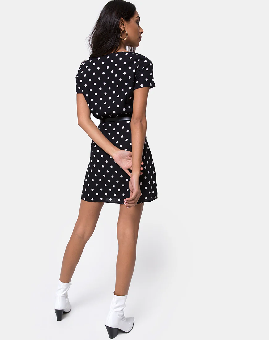 Zavacca Tea Dress in Medium Polka Black and White - Image 4