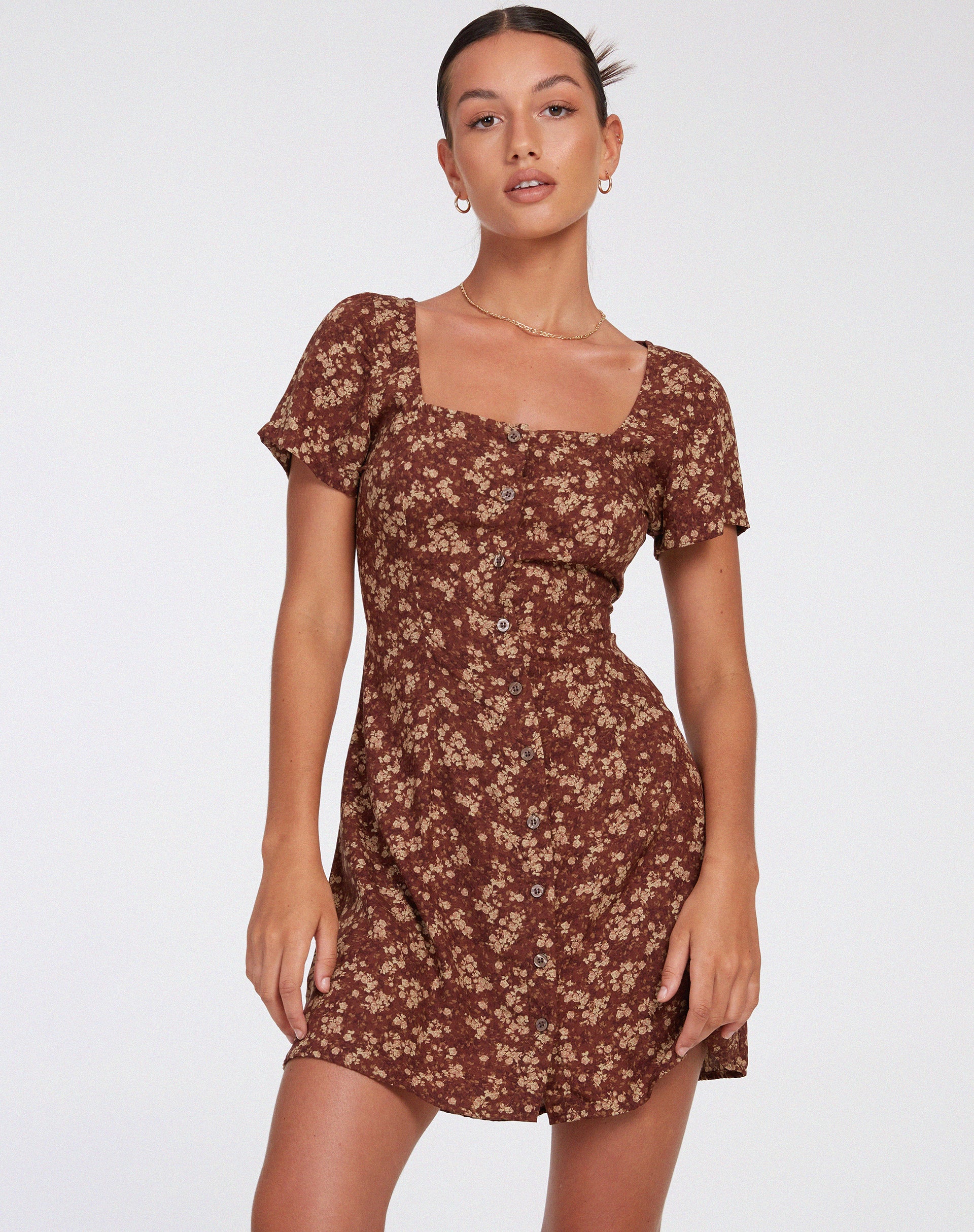 Zavacca Day Dress in Earthy Floral Brown - Image 3