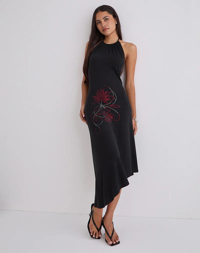 Zavine Midi Dress in Cupro Diamante Flower Black - Image 5