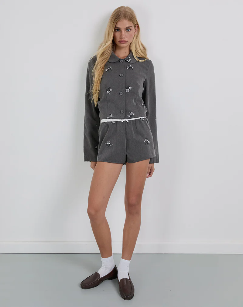 Zedari Jacket in Floral Embroidery Tailoring Charcoal - Image 4