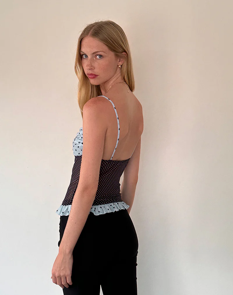 Zeina Cami Top in Blue Black Basic Polka - Image 4