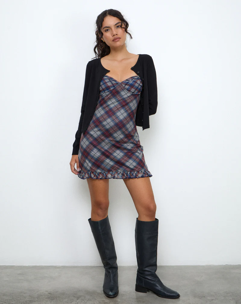 Zeinari Mini Dress in Diagonal Check Navy - Image 2