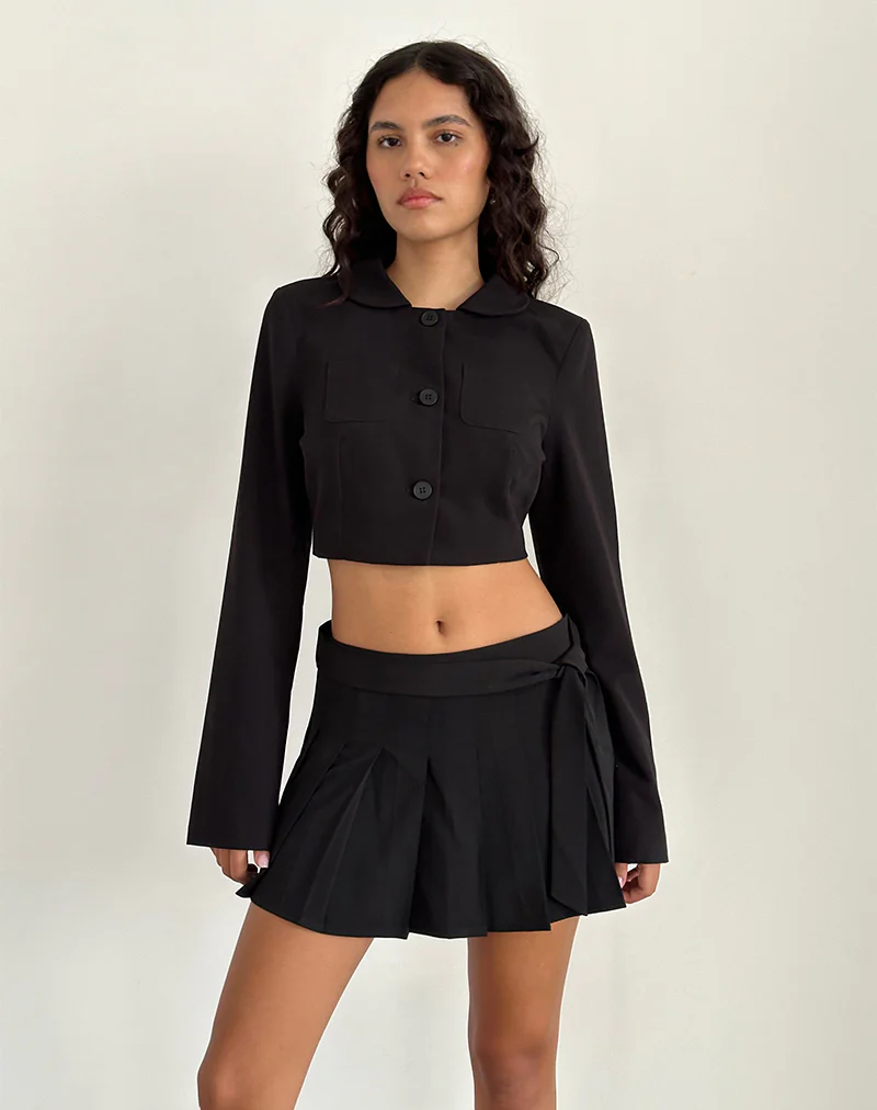 Zekira Pleated Mini Skirt in Black - Image 2