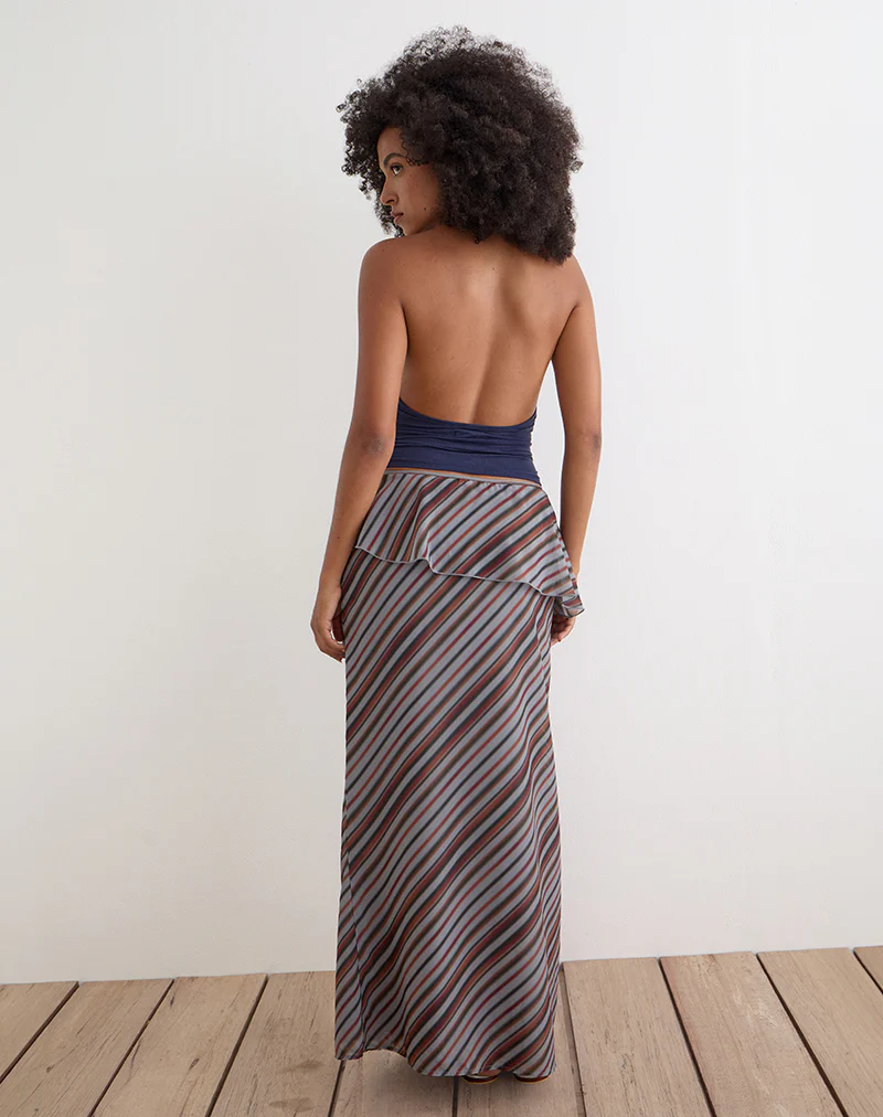 Zelvia Maxi Skirt in Chiffon Grey and Maroon Diagonal Stripe - Image 3