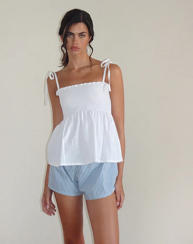 Zerah Shirred Cami Top in Poplin White - Image 2