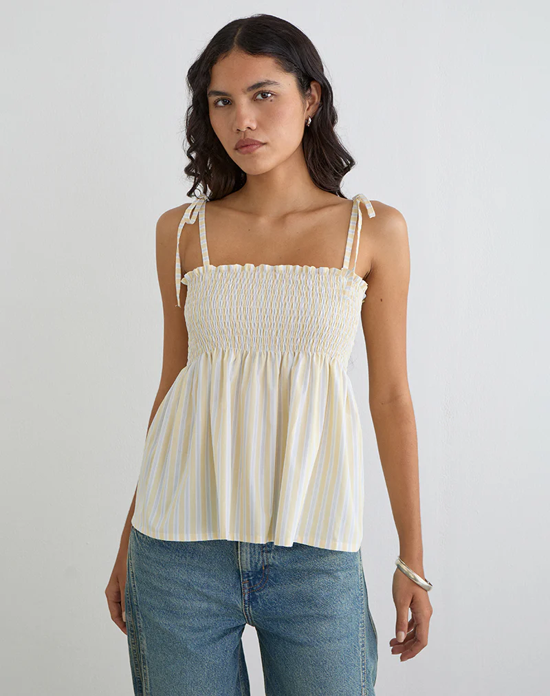 Zerah Top in Candy Stripe Yellow - Image 3