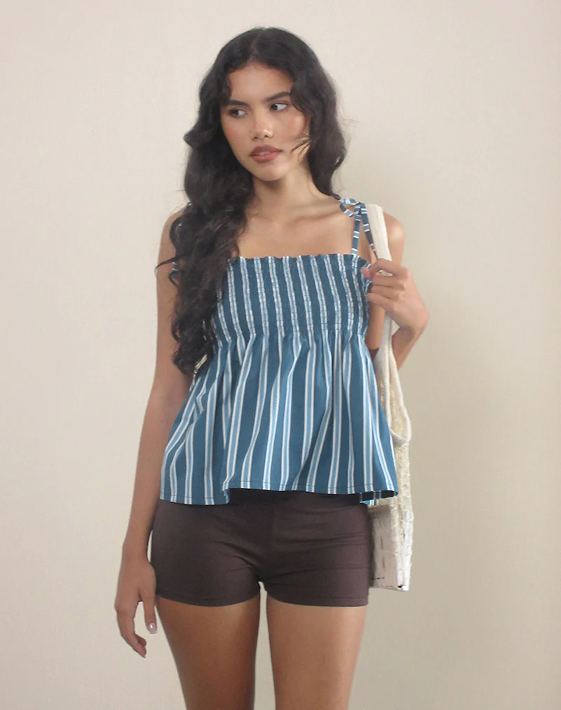Zerah Top in Poplin Formal Stripe Navy - Image 4