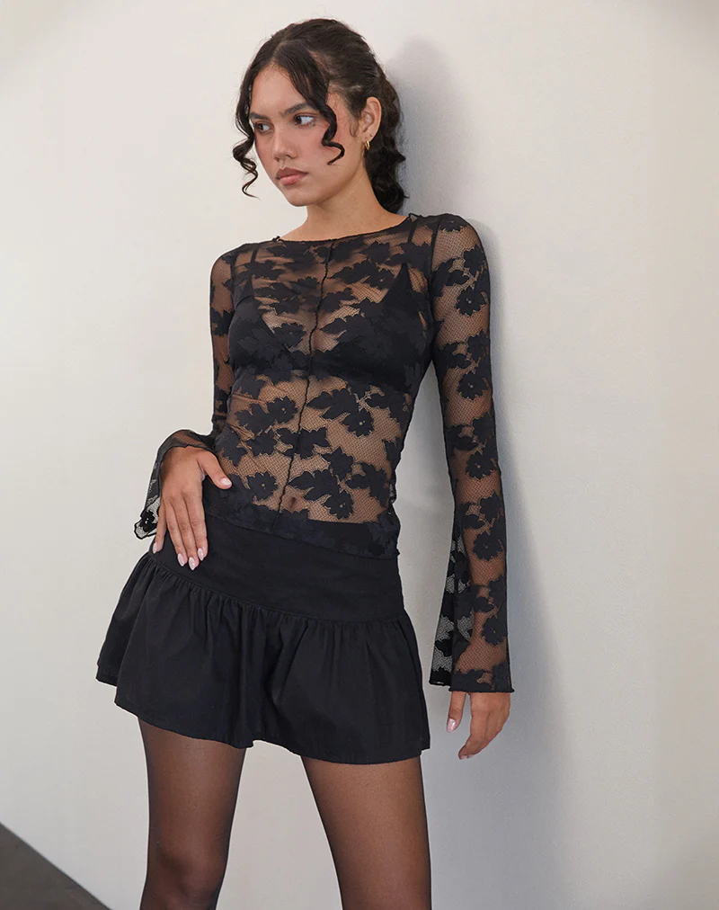 Zerlin Unlined Long Sleeve Top in Lace Black - Image 4
