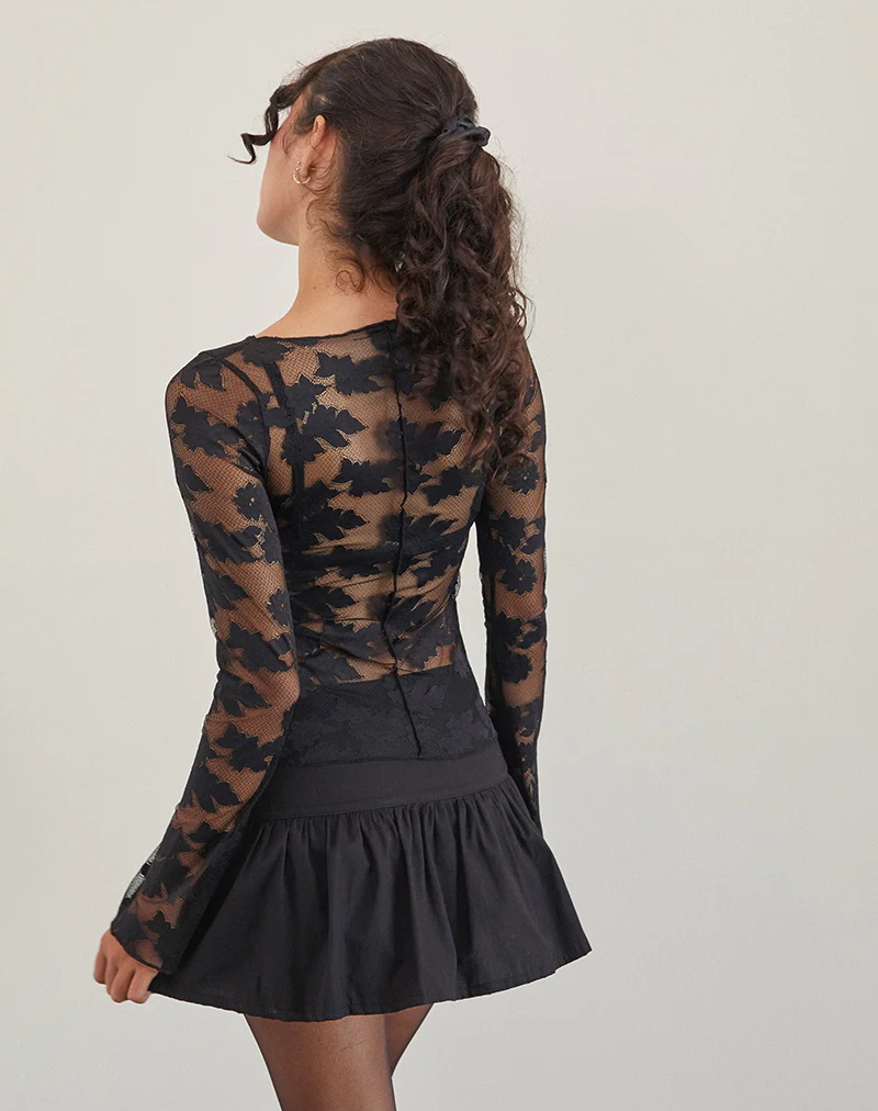 Zerlin Unlined Long Sleeve Top in Lace Black - Image 5