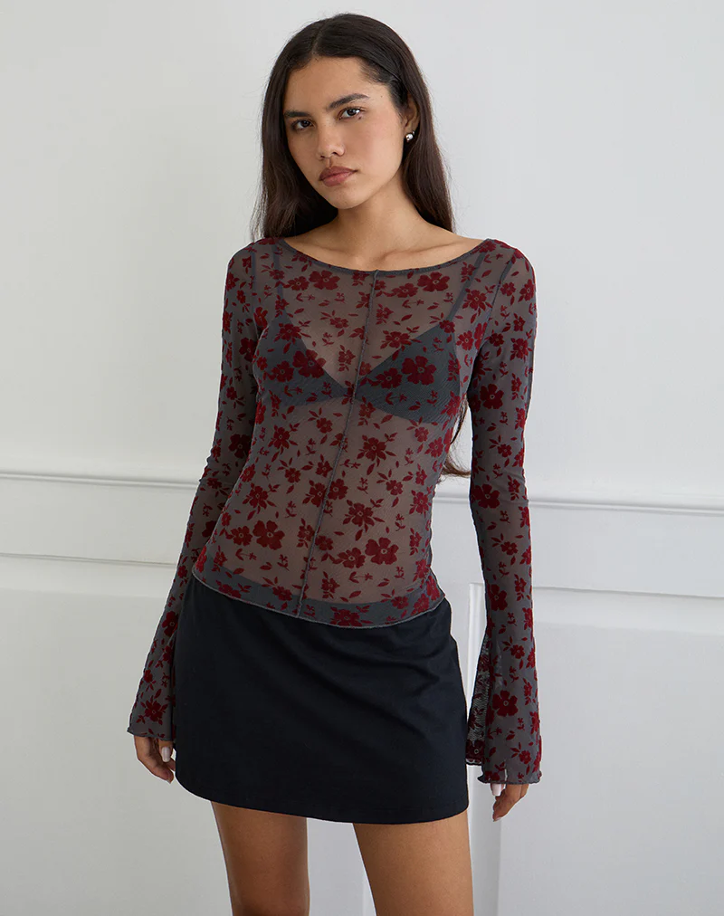 Zerlin Top in Garden Floral Blue Grey - Image 2