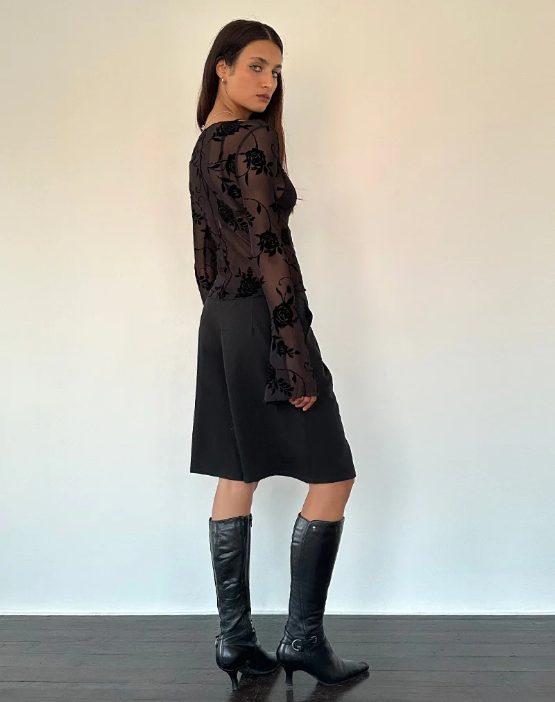 Zerlin Unlined Long Sleeve Top in Rose Flock Black - Image 5