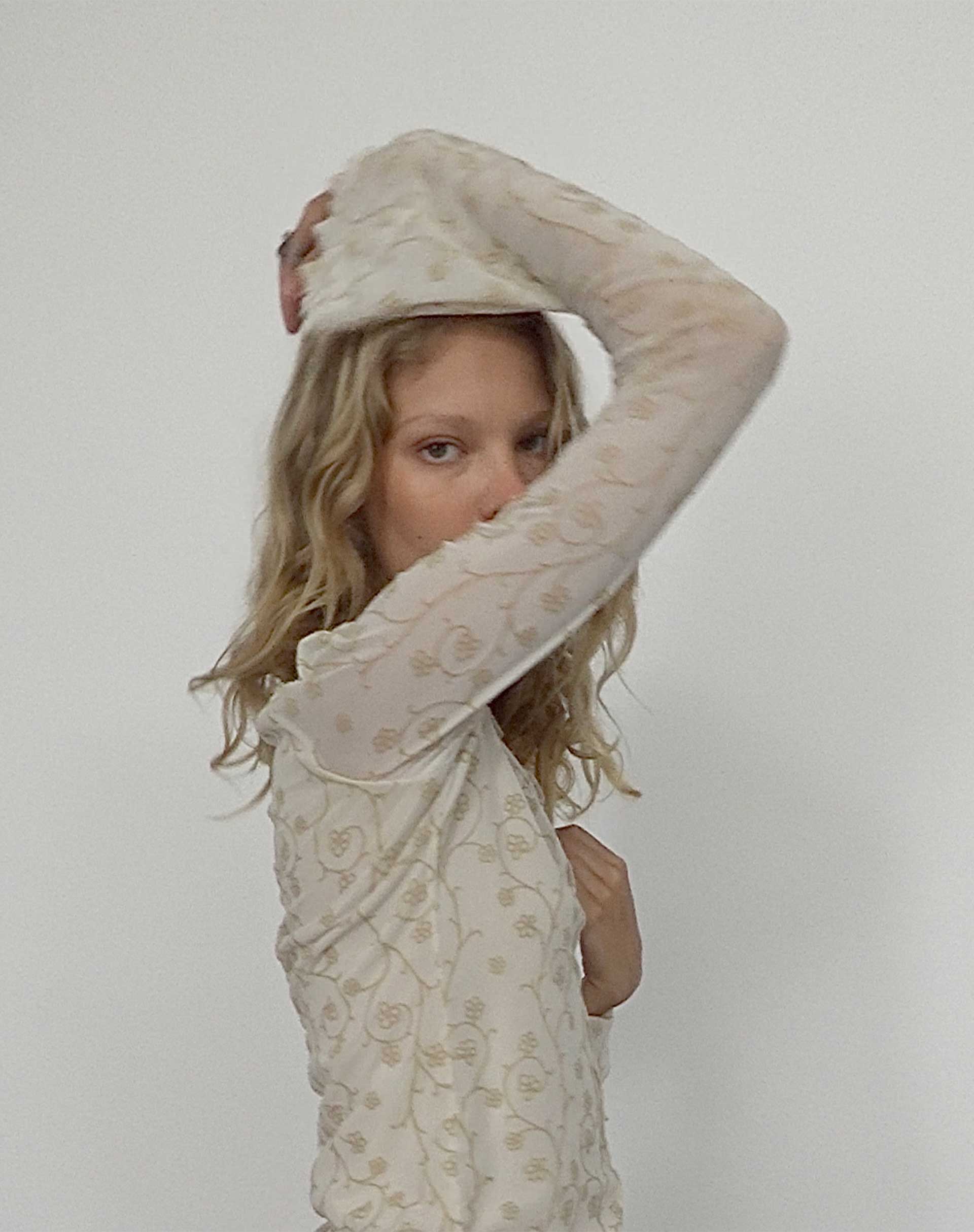 Zest Mesh Long Sleeve Top in Beige with Light Tan Flock - Image 5