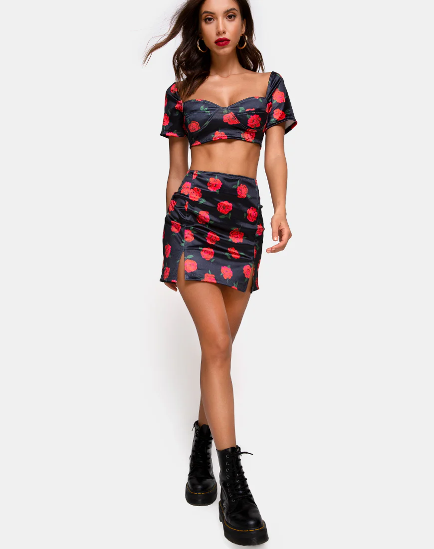 Zida Mini Skirt in Satin Stretch Last Rose Black - Image 3