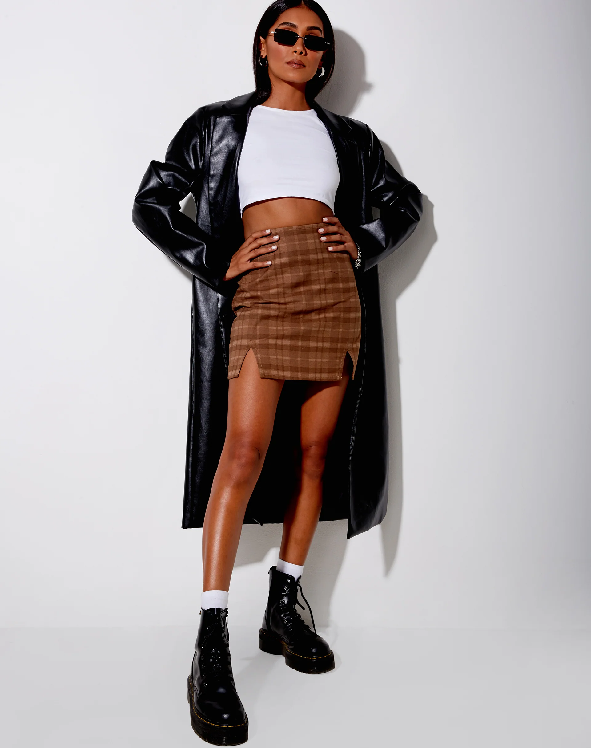 Zila Mini Skirt in Brown Check - Image 2