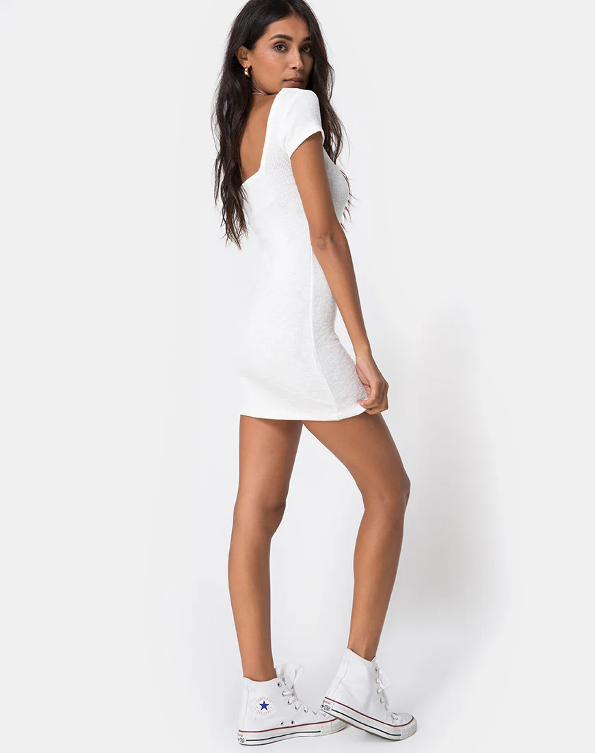 Zilena Bodycon Dress in Rib Ivory - Image 5