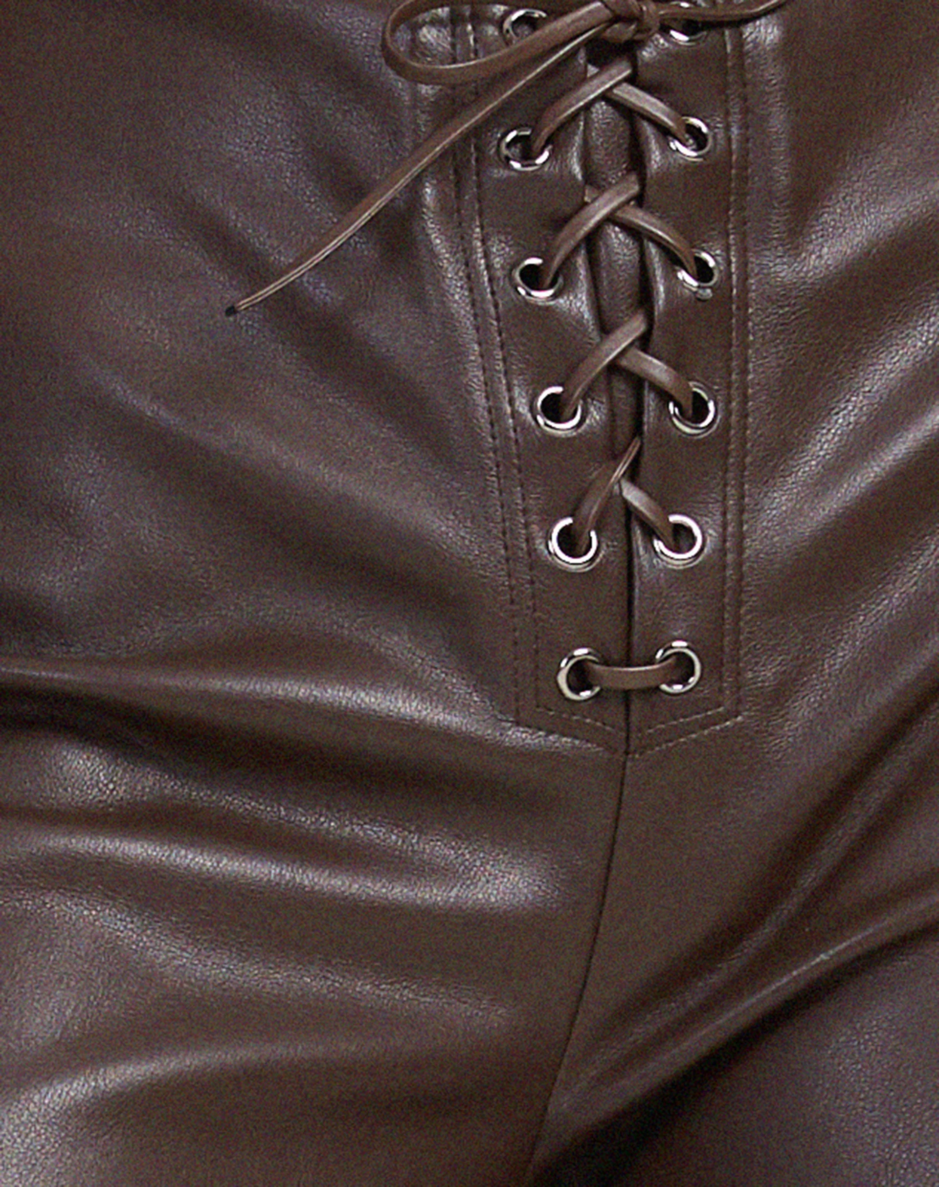 Zinam Flared Leg Trouser in PU Brown - Image 5