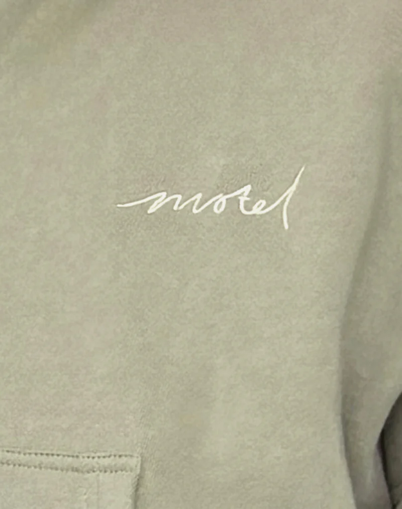 Zip Up Jumper in London Fog with 'MOTEL' Ivory Embroidery - Image 6