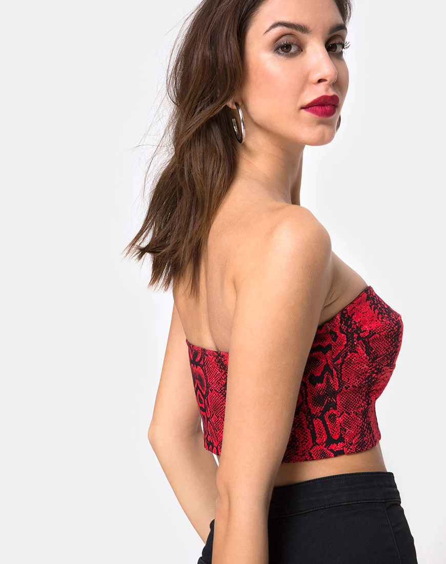 Zipshi Crop Top in Snake Red - Image 2
