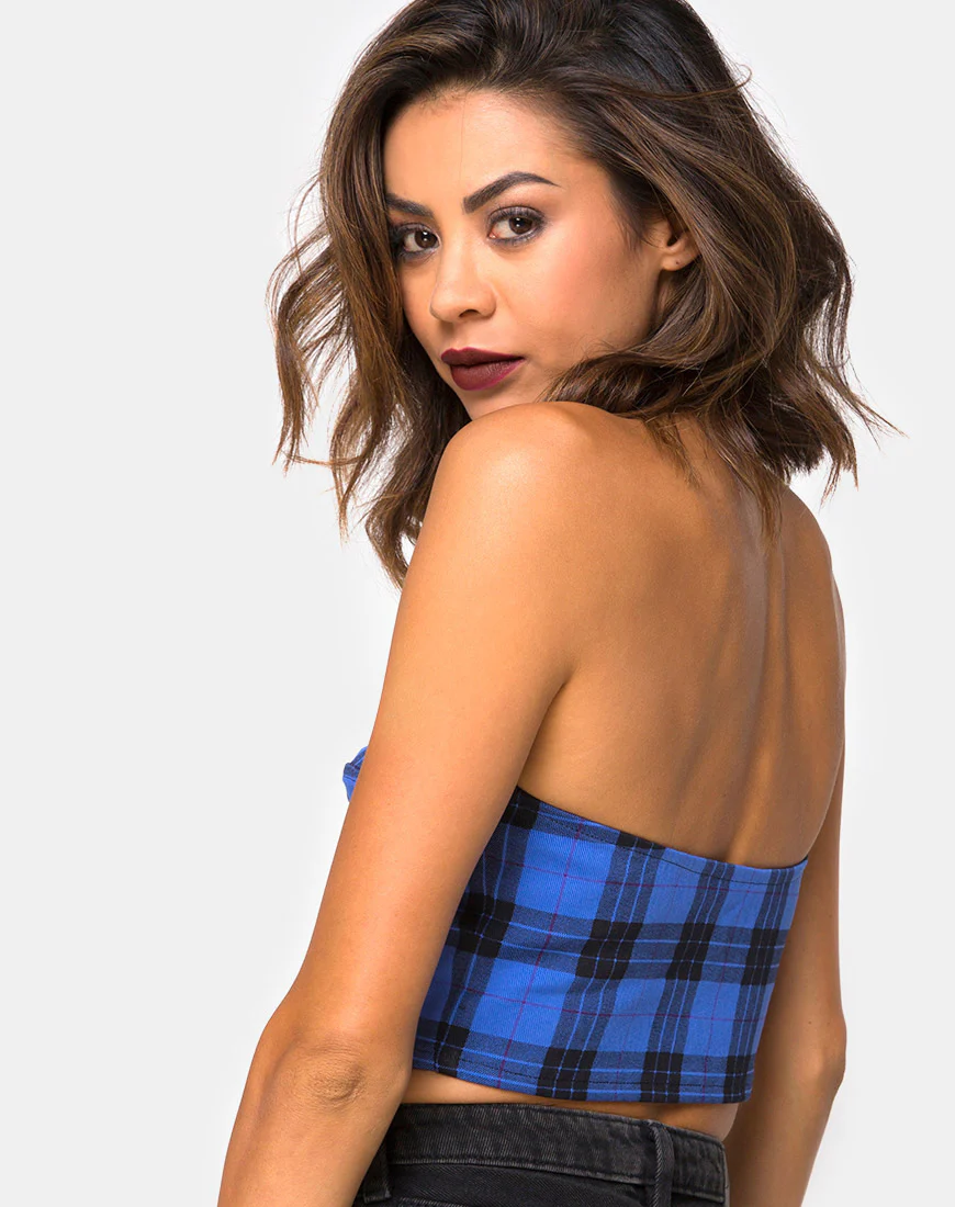 Zipshi Cropped Top in Tartan Blue - Image 2