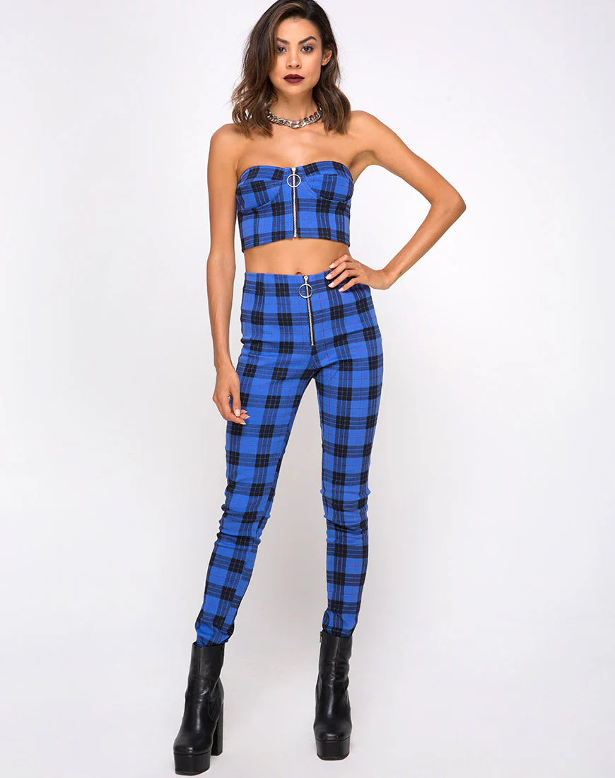 Zipshi Cropped Top in Tartan Blue - Image 3