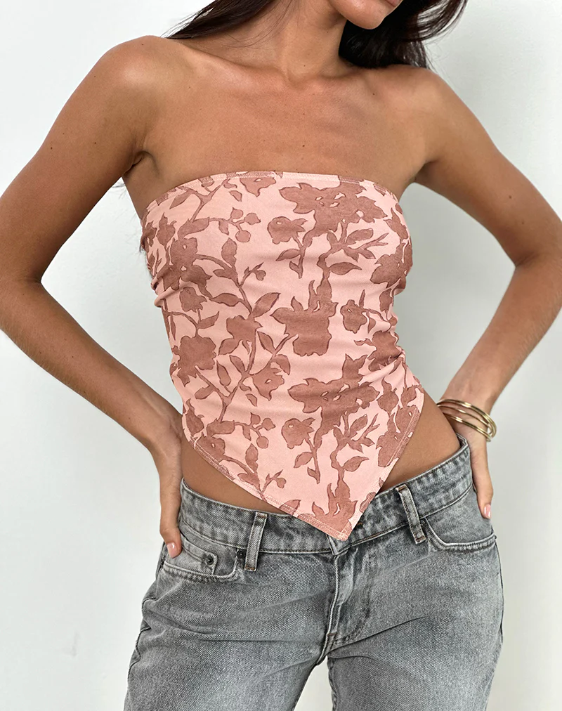 Zirika Bandeau Top in Neutral Floral Print - Image 2