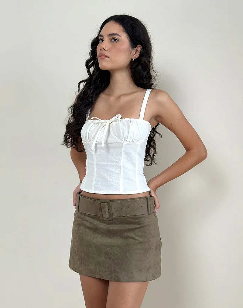 Zita Belted Mini Skirt in Faux Suede Brown - Image 5