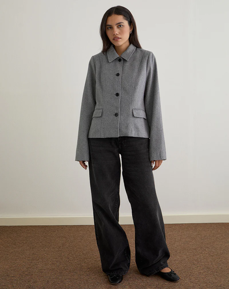 Ziya Collared Button Up Jacket in Wool Grey - Image 2