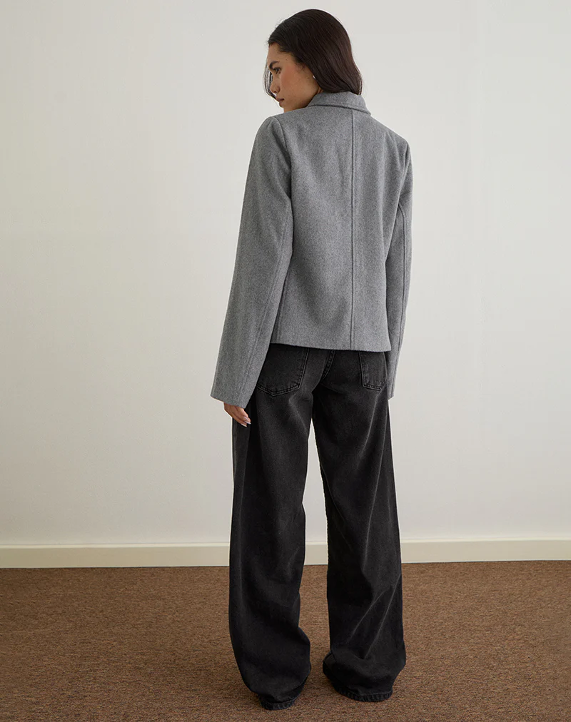 Ziya Collared Button Up Jacket in Wool Grey - Image 5