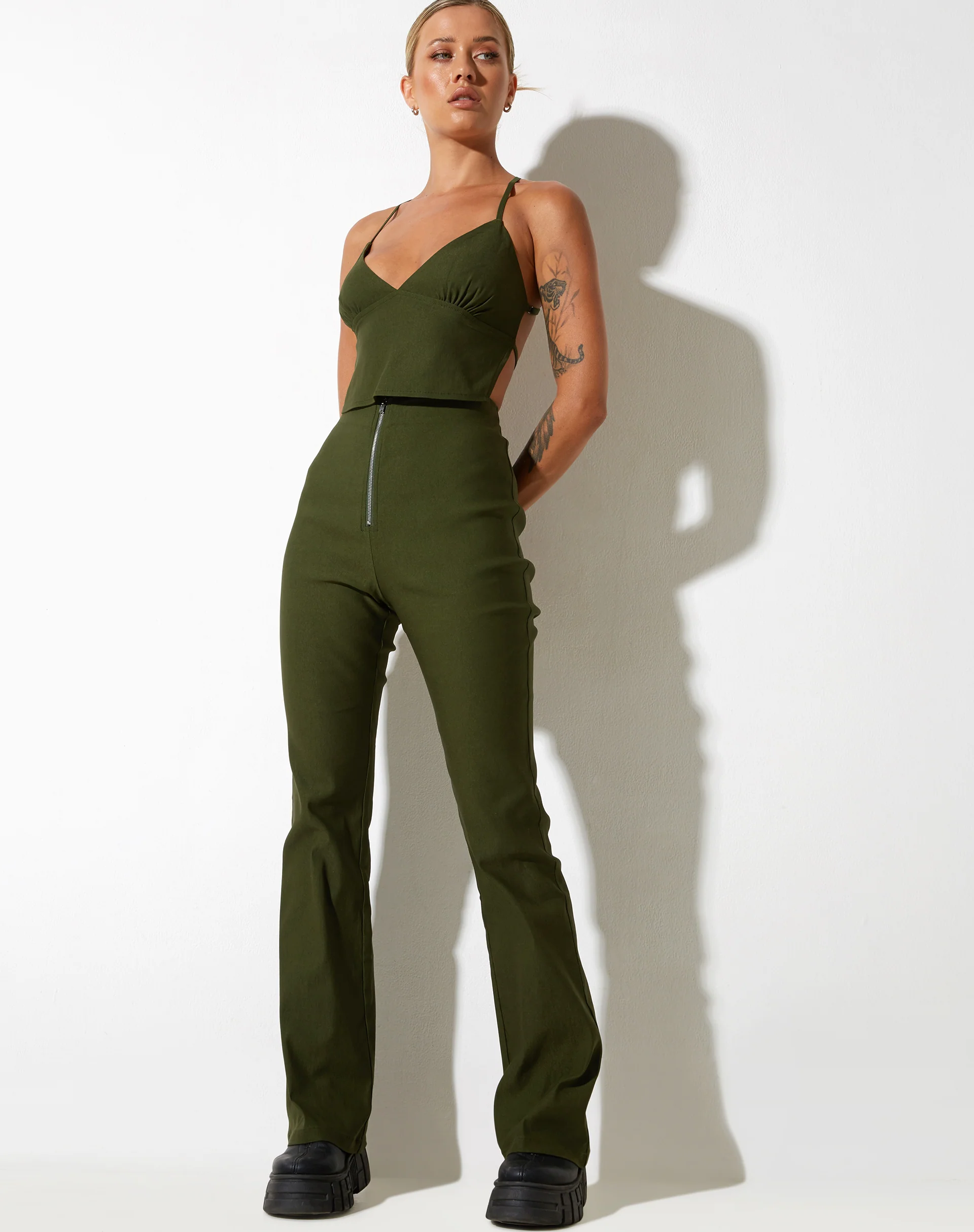 Zorah Flare Trouser in Tailoring Olive - Image 3