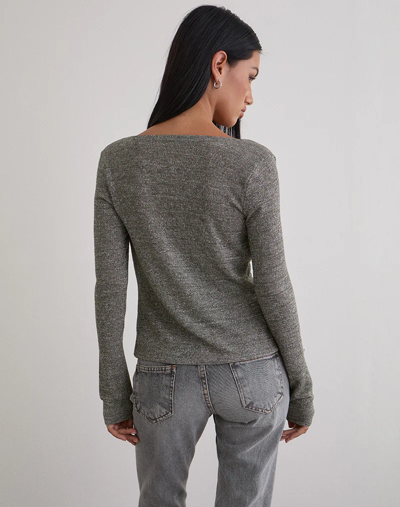 Zoril Twist Top in Glitter Knit Khaki - Image 3