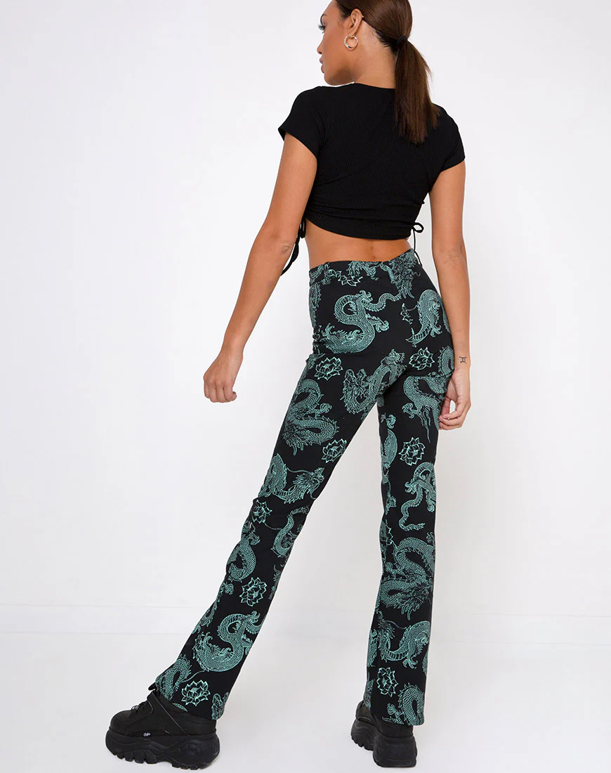 Zoven Trouser in Dragon Flower Black and Mint - Image 2