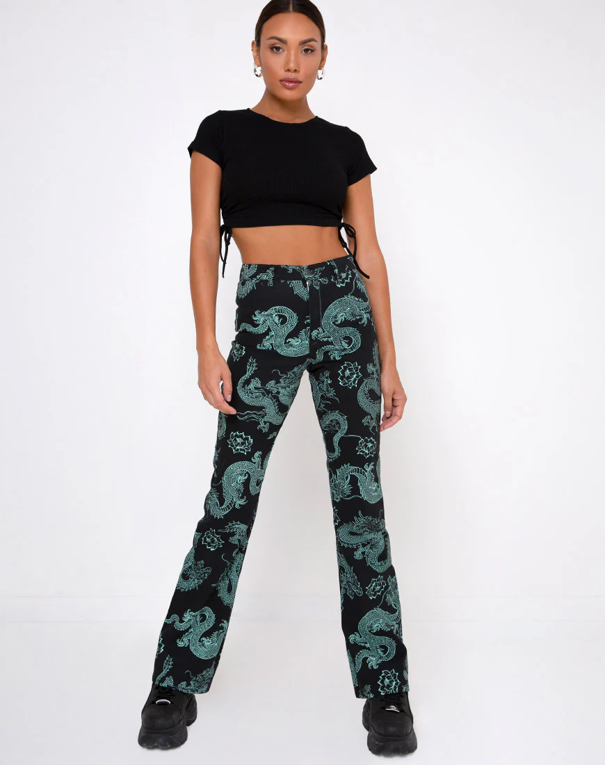 Zoven Trouser in Dragon Flower Black and Mint - Image 3
