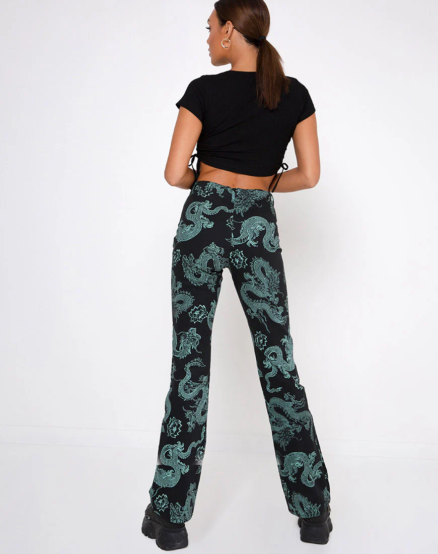 Zoven Trouser in Dragon Flower Black and Mint - Image 4