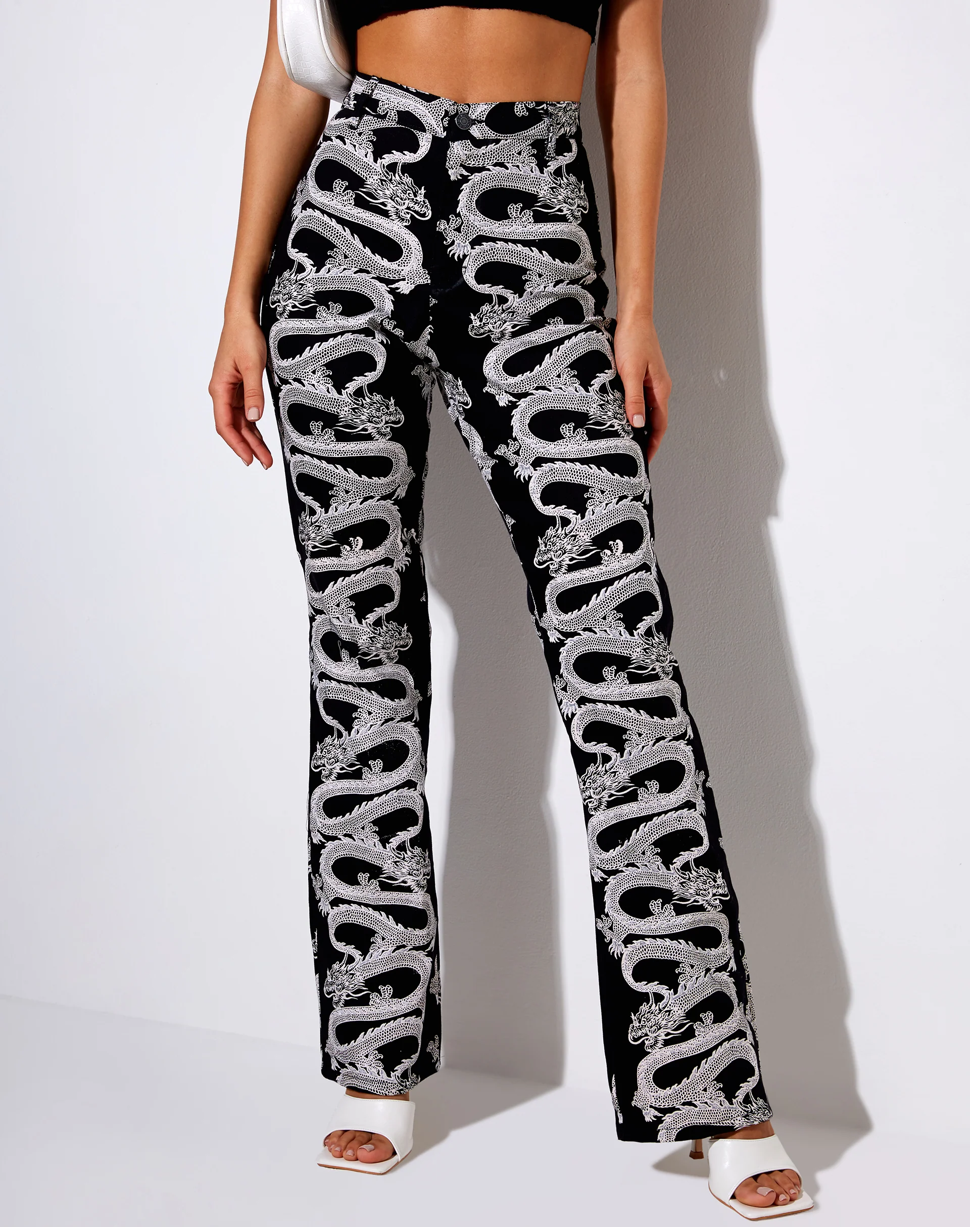 Zoven Flare Trouser in Dragon Rope Black Placement - Image 4