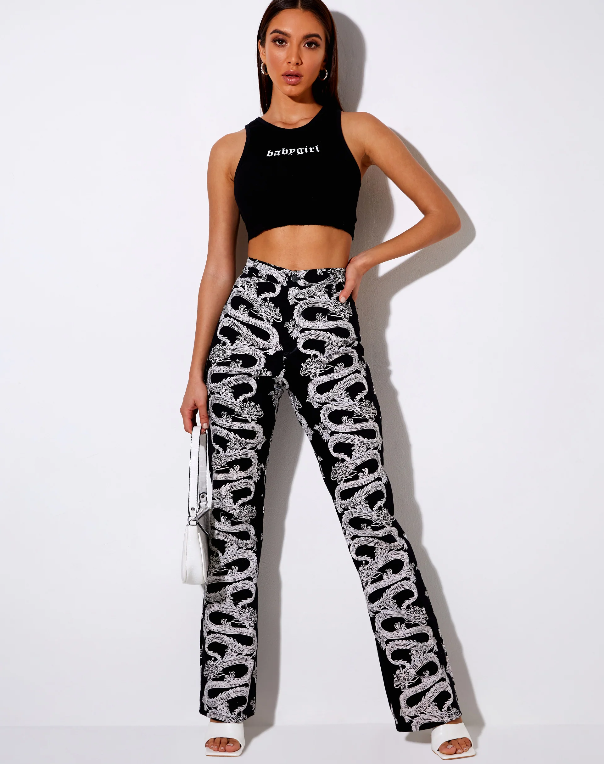 Zoven Flare Trouser in Dragon Rope Black Placement - Image 5