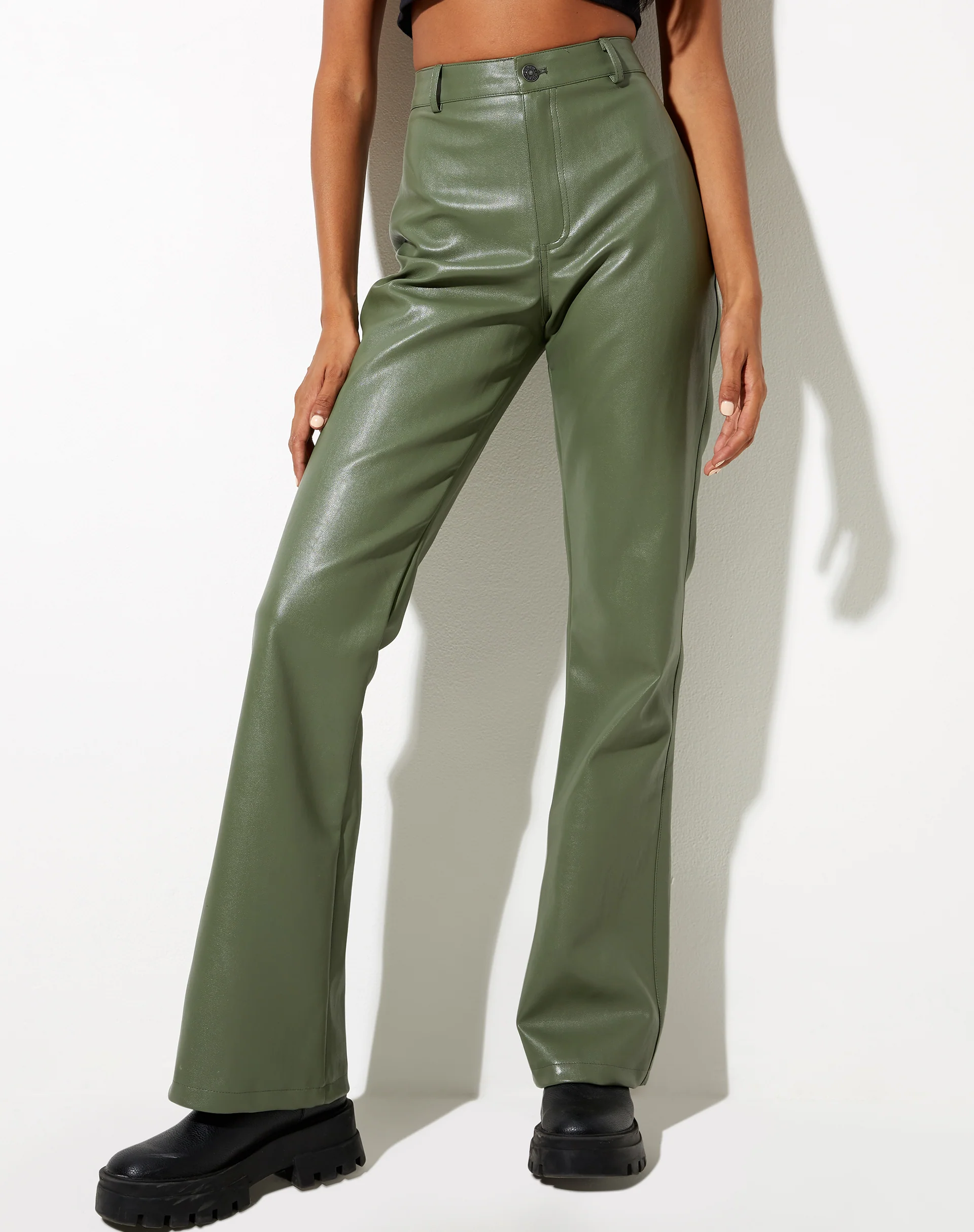 Zoven Flare Trouser in Pu Green - Image 6